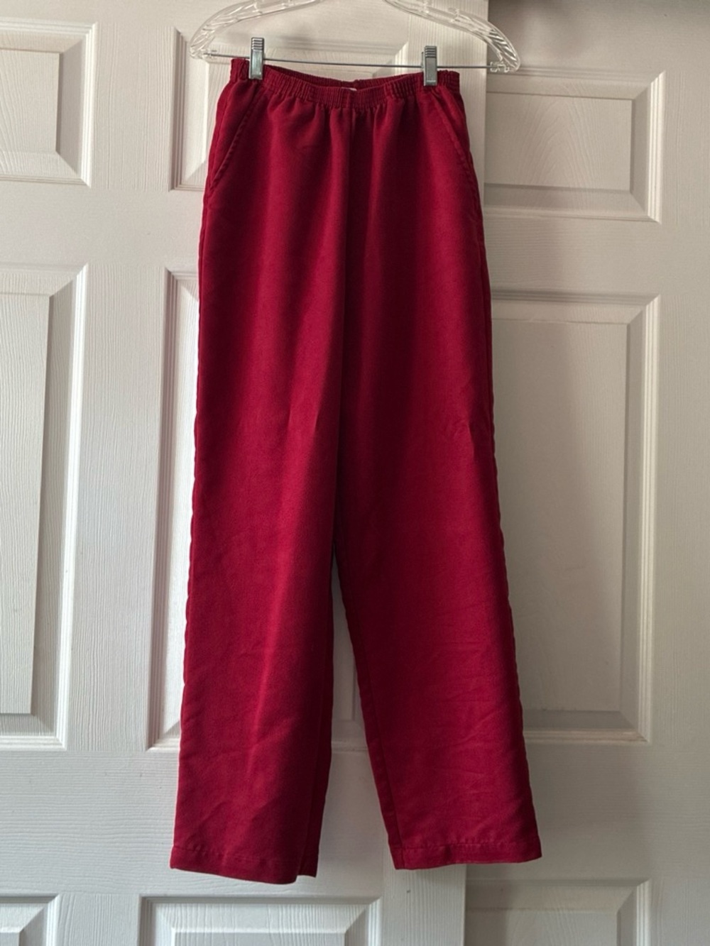 High Waisted Red Pants with Elastic Waistband